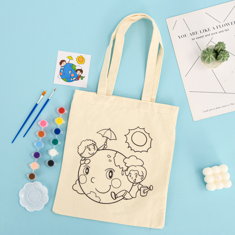 Picture of Children's DIY Graffiti Canvas Bags in Stock Wholesale Students' Summer Interest Class Hand-Painted Canvas Bags Customized