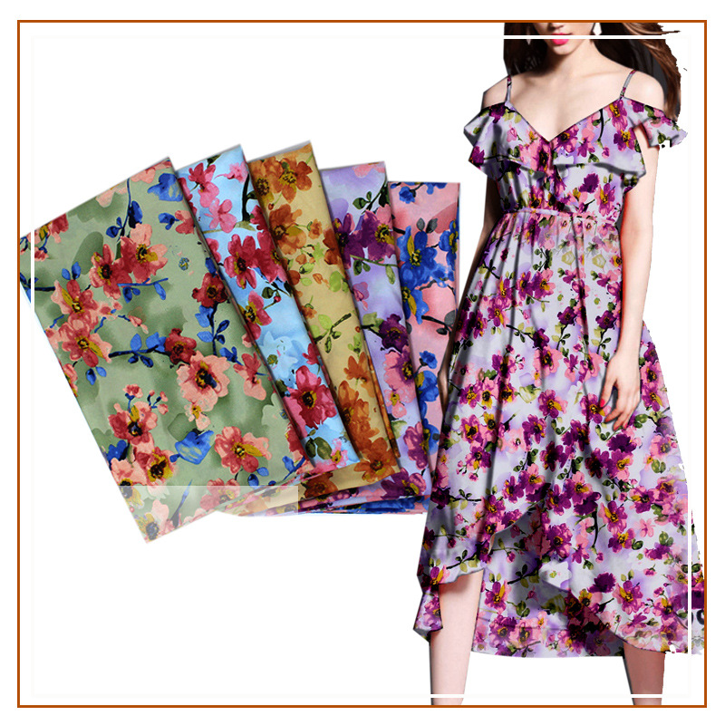 Thin printed chiffon fabric polyester floral pajamas clothing home wear dress fabric popular new pattern