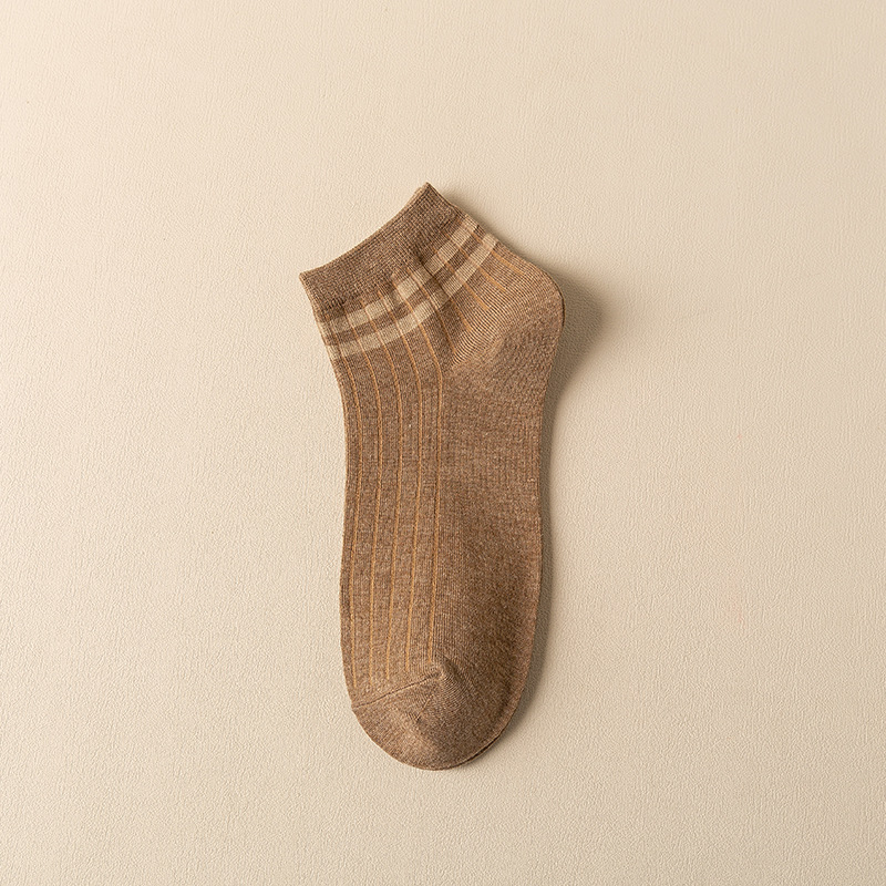 Picture of Men's Socks Spring and Summer Two-Bar Boat Socks Men's Casual College Style Short Socks Stripped Breathable Shallow Mouth Cotton Socks Sweat-Absorbing Socks for Men