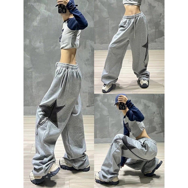 American Retro Loose Embroidered Casual Pants for Men and Women Trendy Brand High Street Sports Pants Straight Leg Wide Leg High Street Trendy