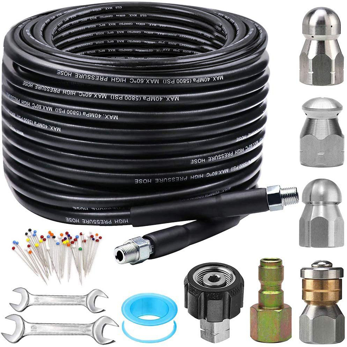 30m 1.0/4inch High Pressure Washer Sewer Injector Kit 5800PSI Drain Cleaning Hose