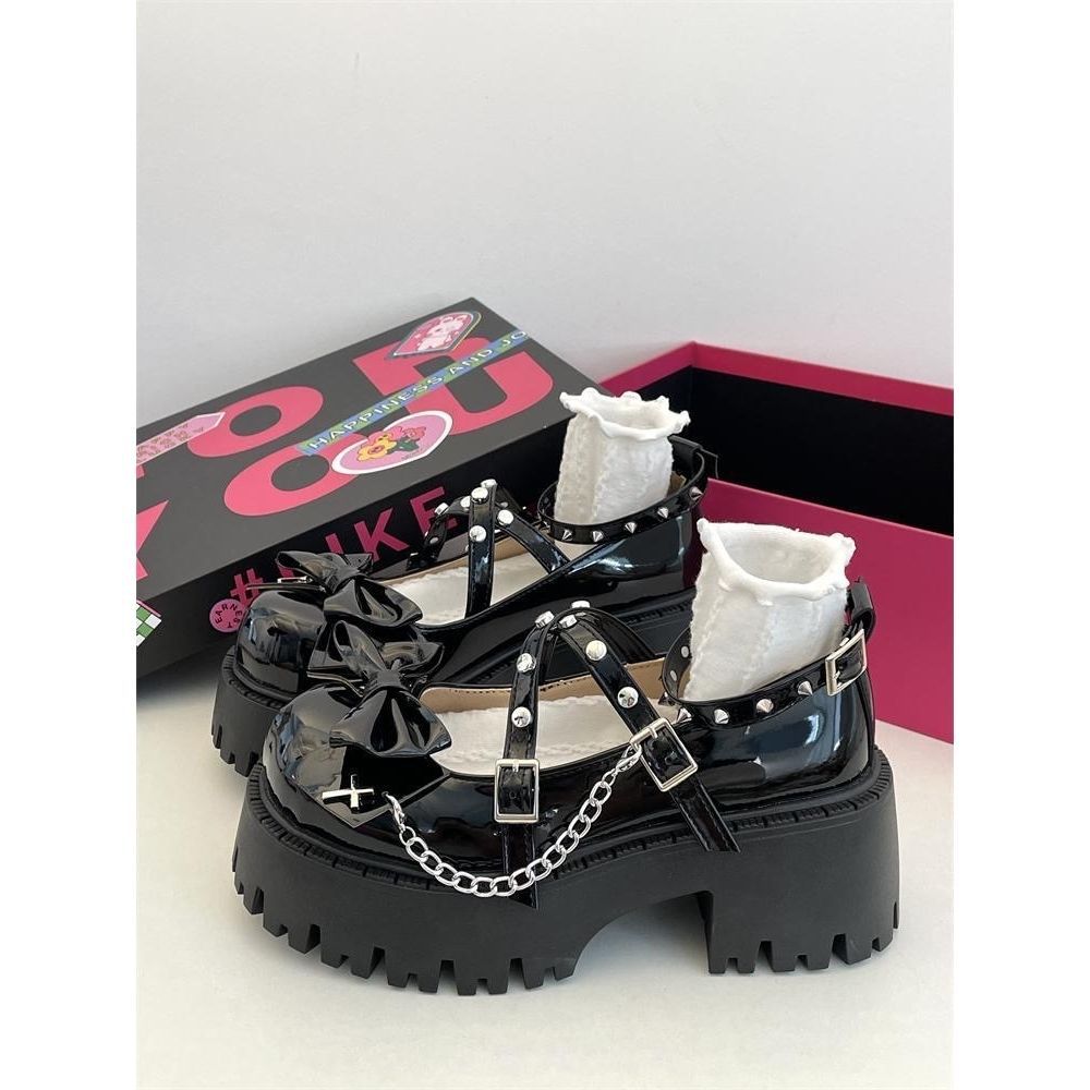 Sweet Cool Sexy lolita Japanese Style Flats for Women 2024 Spring New Punk Dark Style Subculture Thick-soled Small Leather Shoes