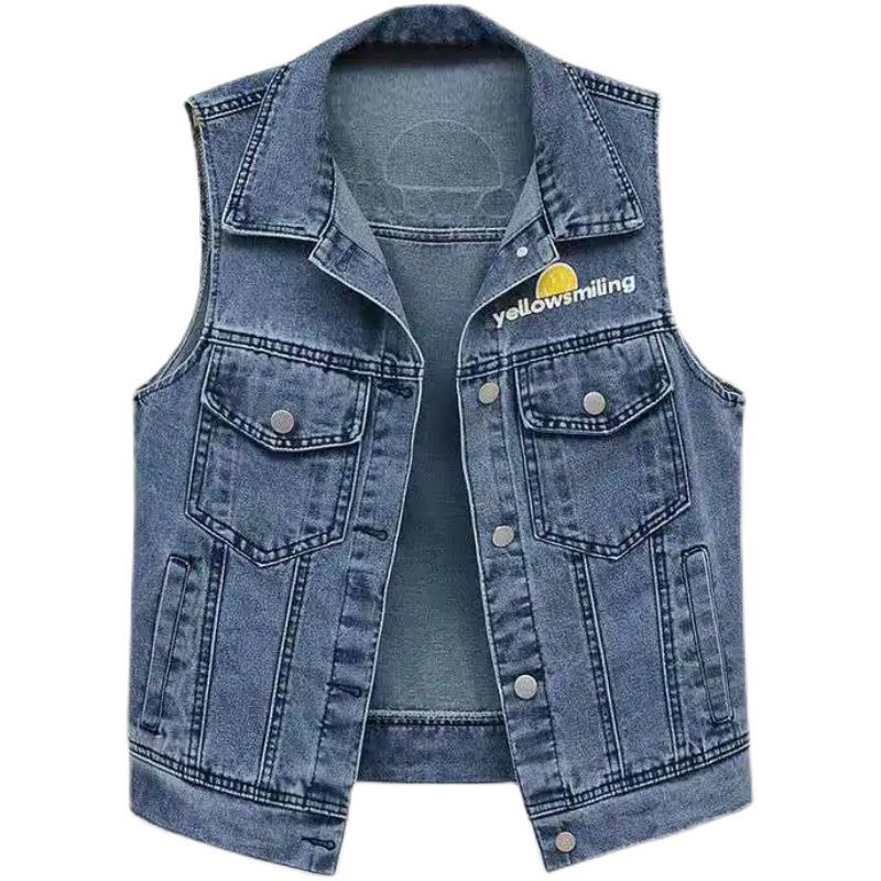 Denim vest coat women's spring and autumn 2022 new printed loose all-match sleeveless vest vest top