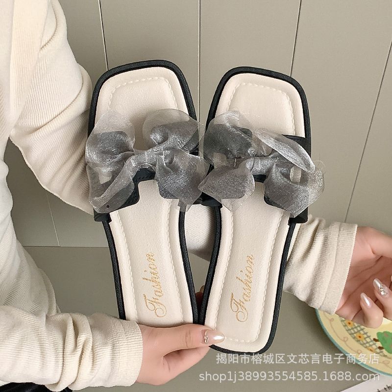 New bow slippers women's summer wear non-slip summer slippers women's fashion flat summer sandals wholesale