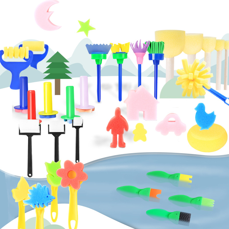 Children's Painting Graffiti Sponge Painting Brush Pigment Seal Sponge Brush Set Kindergarten Art Graffiti Sponge Painting Brush