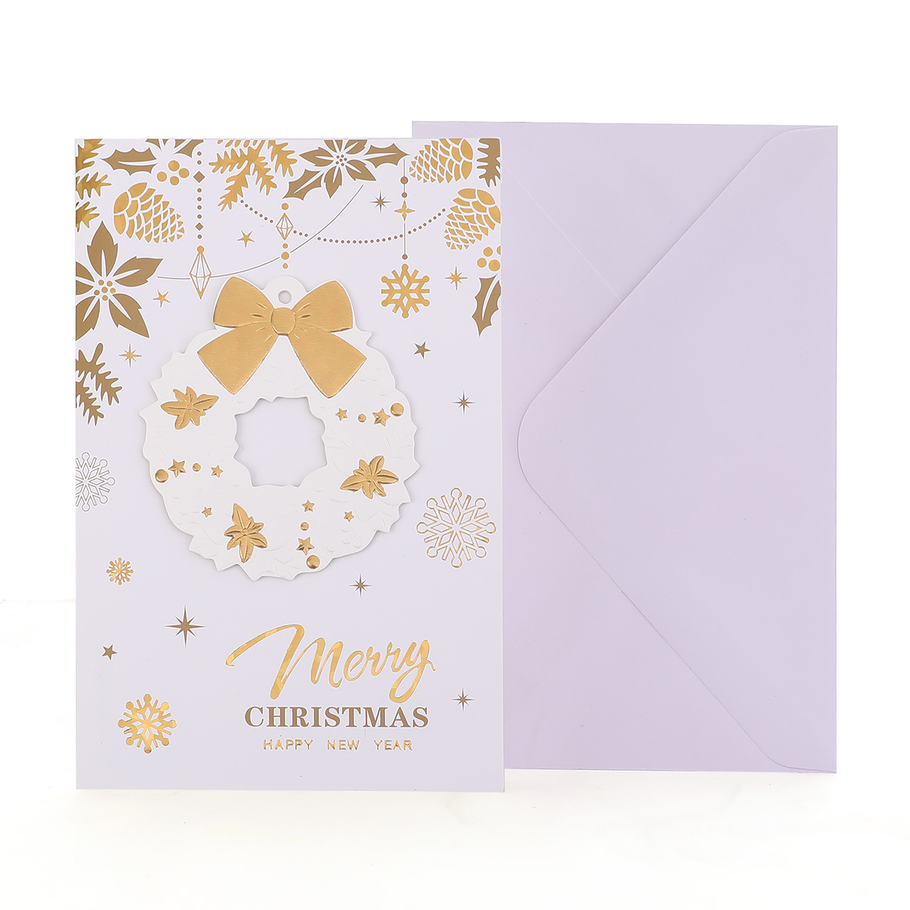 Casual and Luxurious Ins Style Christmas Bronzing Greeting Card Envelope 3D Stereo New Year Holiday Blessing White Christmas Card