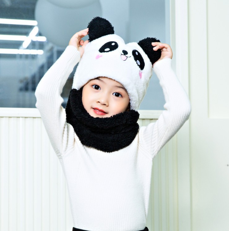 Picture of Children's hat wholesale autumn and winter boys and girls ear protection cap scarf one cute baby cap plus Velvet Ear cotton cap