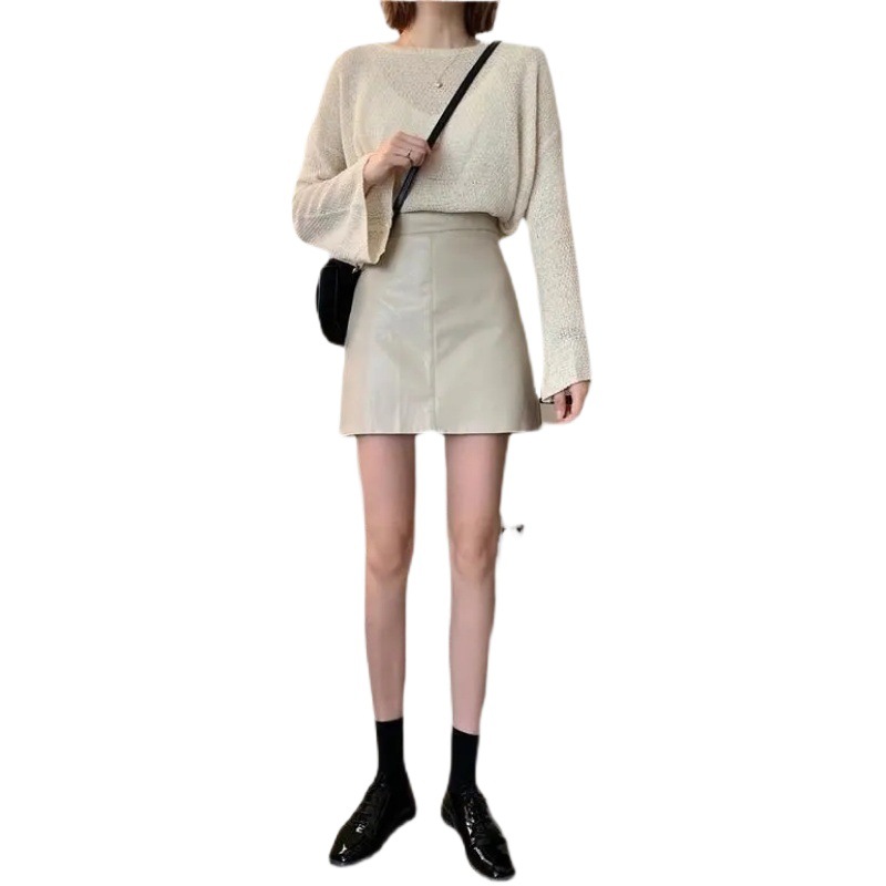 PU leather skirt women's summer and autumn Korean-style thin leather skirt skirt high waist anti-exposure A- line skirt slimming hip skirt