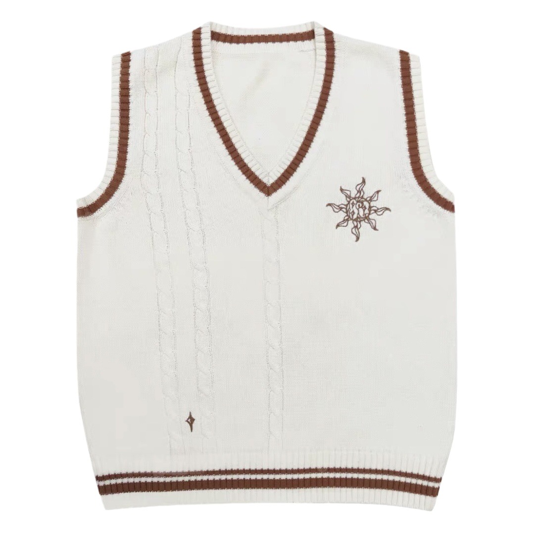 [Sun, Moon and Stars] jk Uniform Sweater Vest College Style Spring and Autumn New Contrast Color Knitted Loose Vest