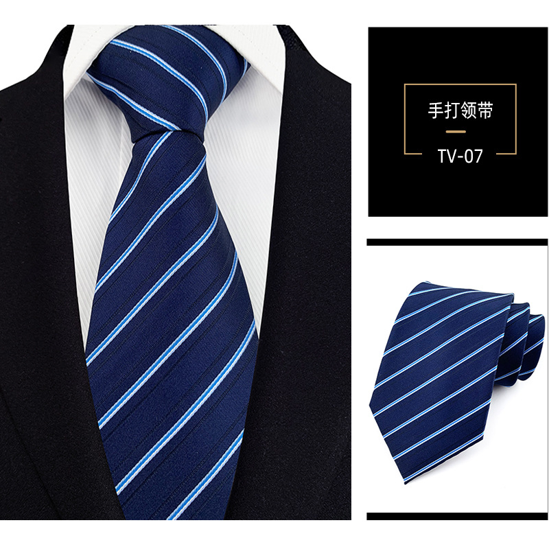 Picture of Men's Tie 8cm Hand Tie Polyester Professional Dress Interview Striped Tie Men's Red Bridegroom Wedding Tie