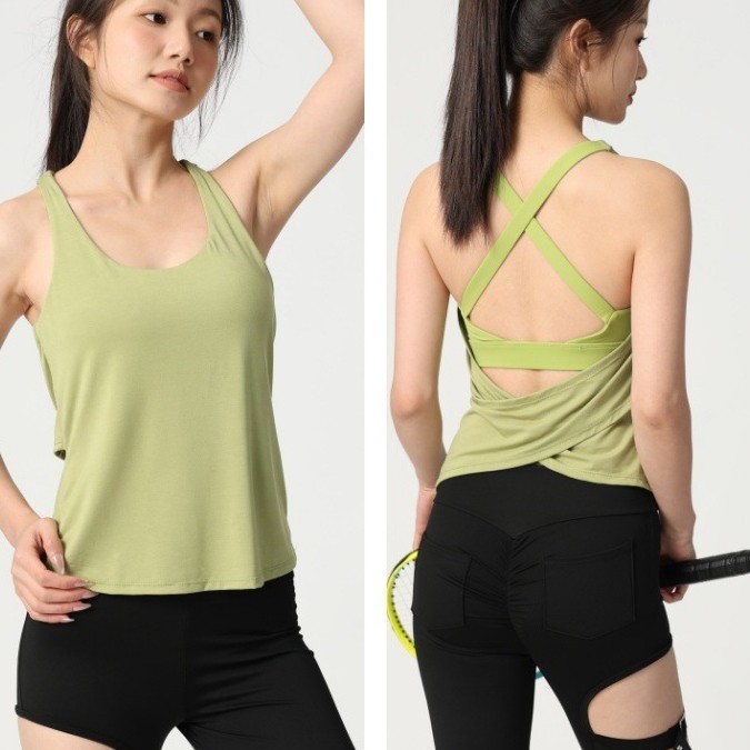 Fitness Sexy Yoga Vest with Chest Pad Running Beautiful Back Cross Sports Top Pilates Training Sleeveless T-shirt