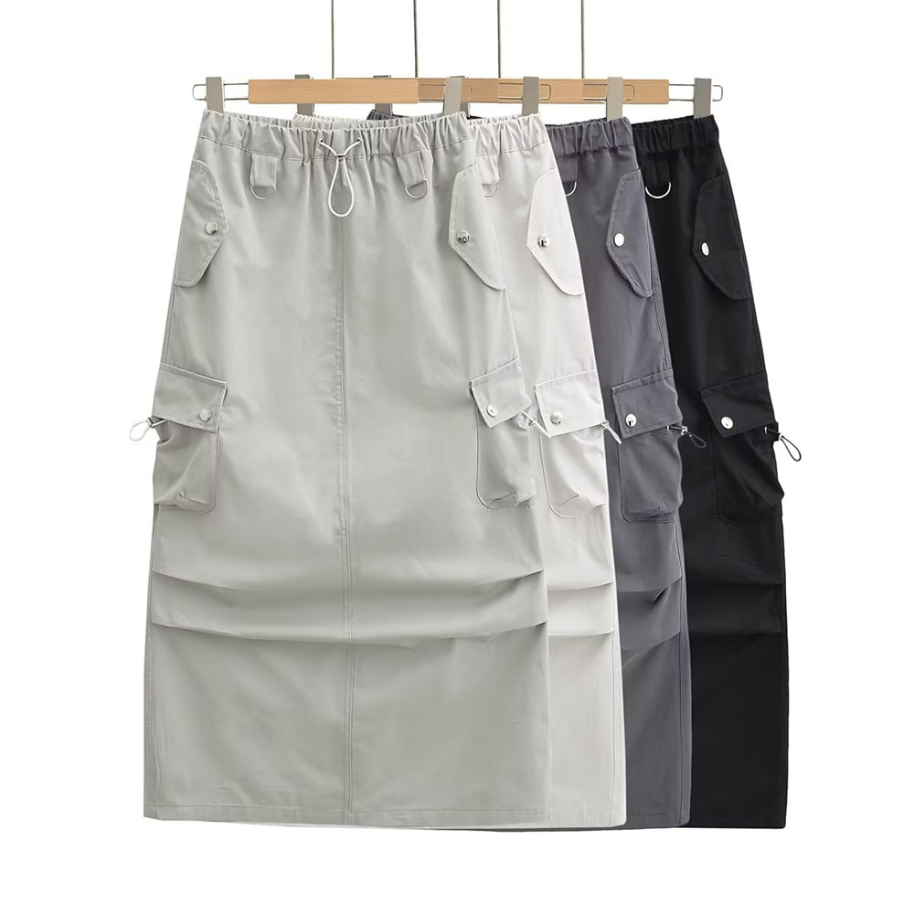 YPFF trendy women's clothing new sweet cool hot girl back slit overalls skirt large pocket versatile casual half-length hip skirt