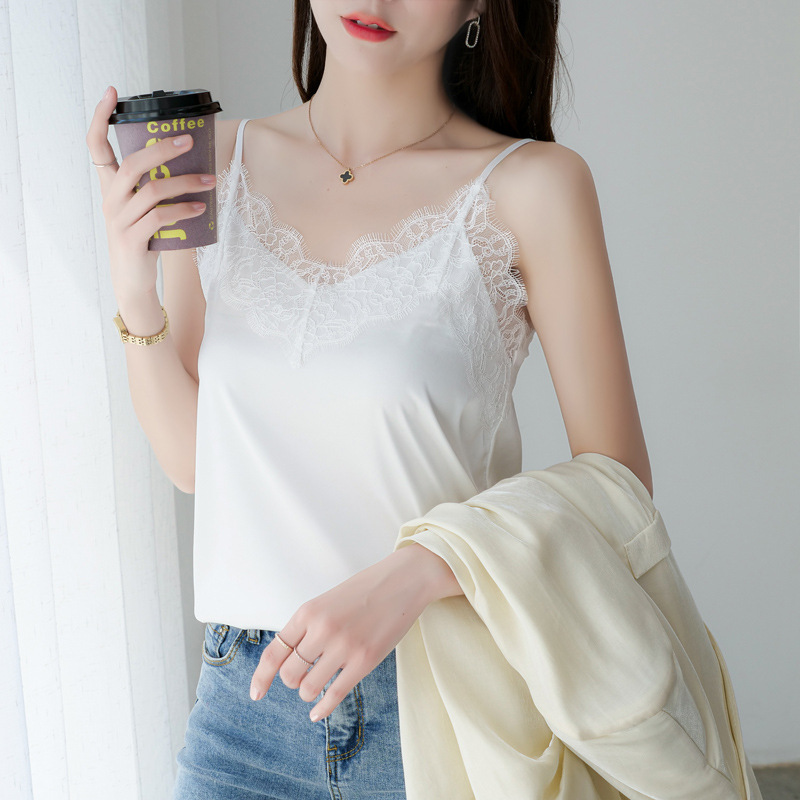 Picture of Eyelash Lace Camisole Women's Summer All-match Silk Satin Suit Inner Top Silk Beautiful Back Base Shirt