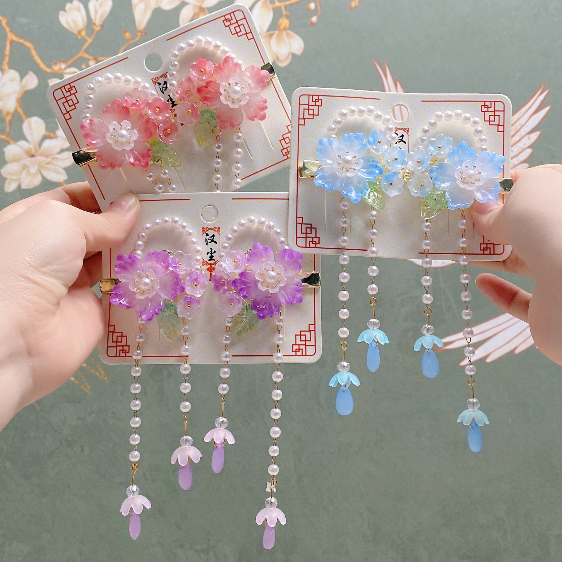 Hanchen Children's Han Dynasty Headwear Factory Girls Flower Tassel Step Shake Hairpin Girls Hairpin Ancient Style Hair Accessories Wholesale