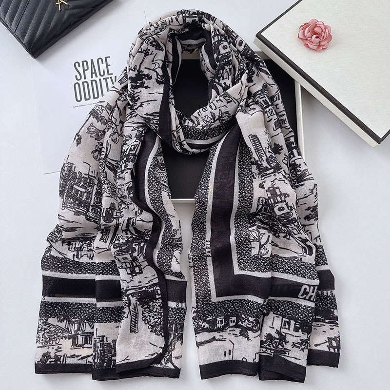Picture of Line Town Street Gallery Scarf Women's Cotton and Linen Blended European and American Fashion Style Warm Shawl Lightweight Outerwear