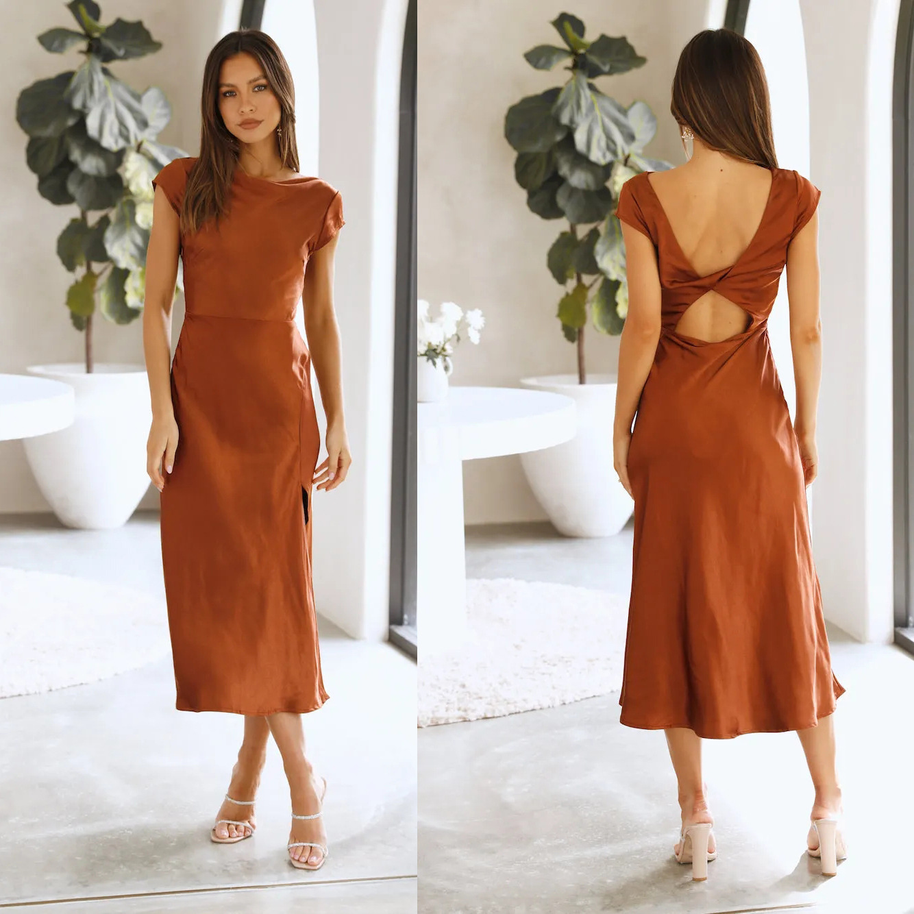 Foreign trade women's backless beauty summer swing collar back kink hollow dress