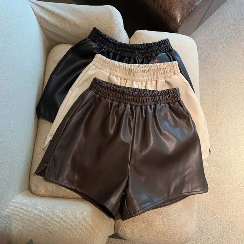 plus size Women's chubby girl Split Leather Pants Autumn and Winter Design Sense Fashion All-match High Waist Ins Casual Pants Student Shorts