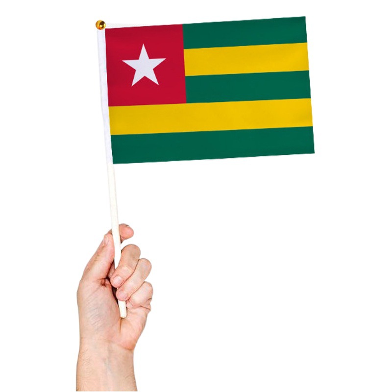 Togo hand-waving flag with flagpole No. 8 flag 14*21cm polyester double-sided pattern Amazon supply