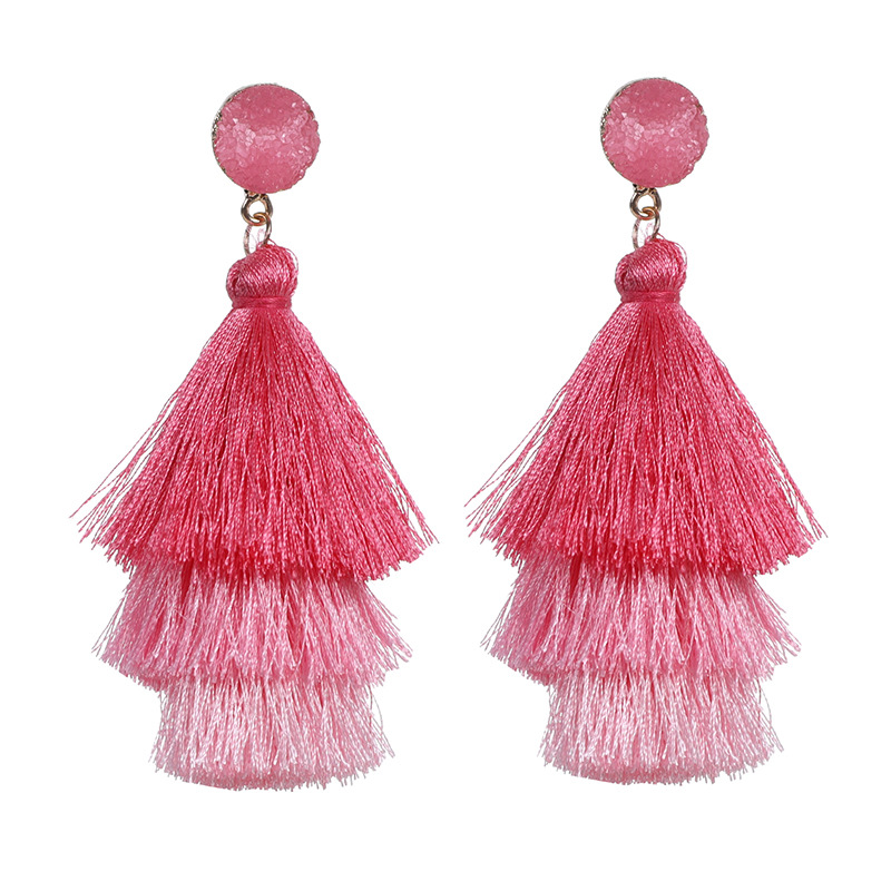 Picture of European and American Foreign Trade popular high-end fashion bohemian three-layer tassel earrings simple temperament exaggerated earrings for women
