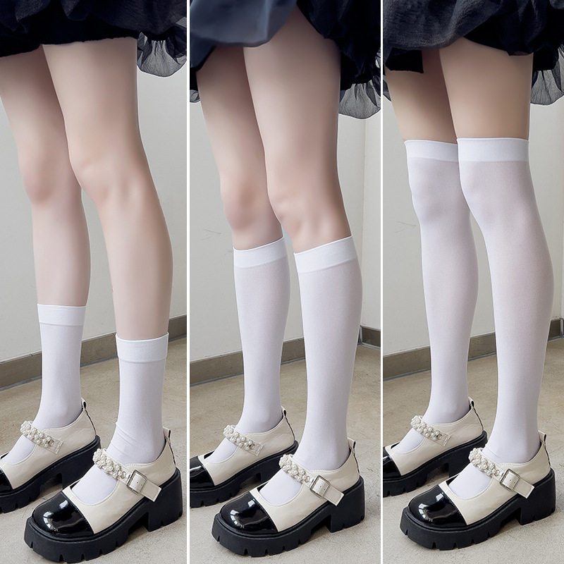 Socks women's socks spring and summer thin velvet ice stockings JK black white knee socks factory wholesale