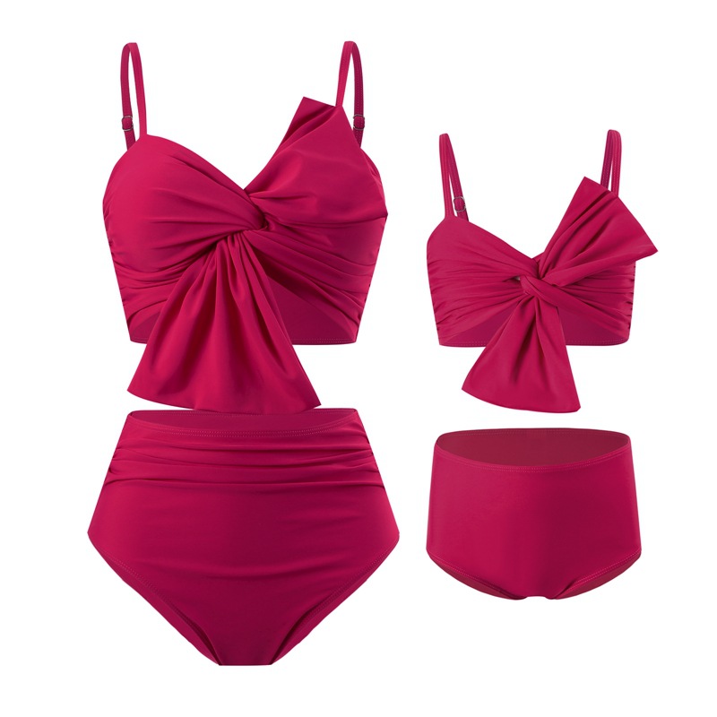 Picture of New European and American swimwear wholesale solid color large bow bikini Huludao printed swimming trunks parent-child split swimsuit
