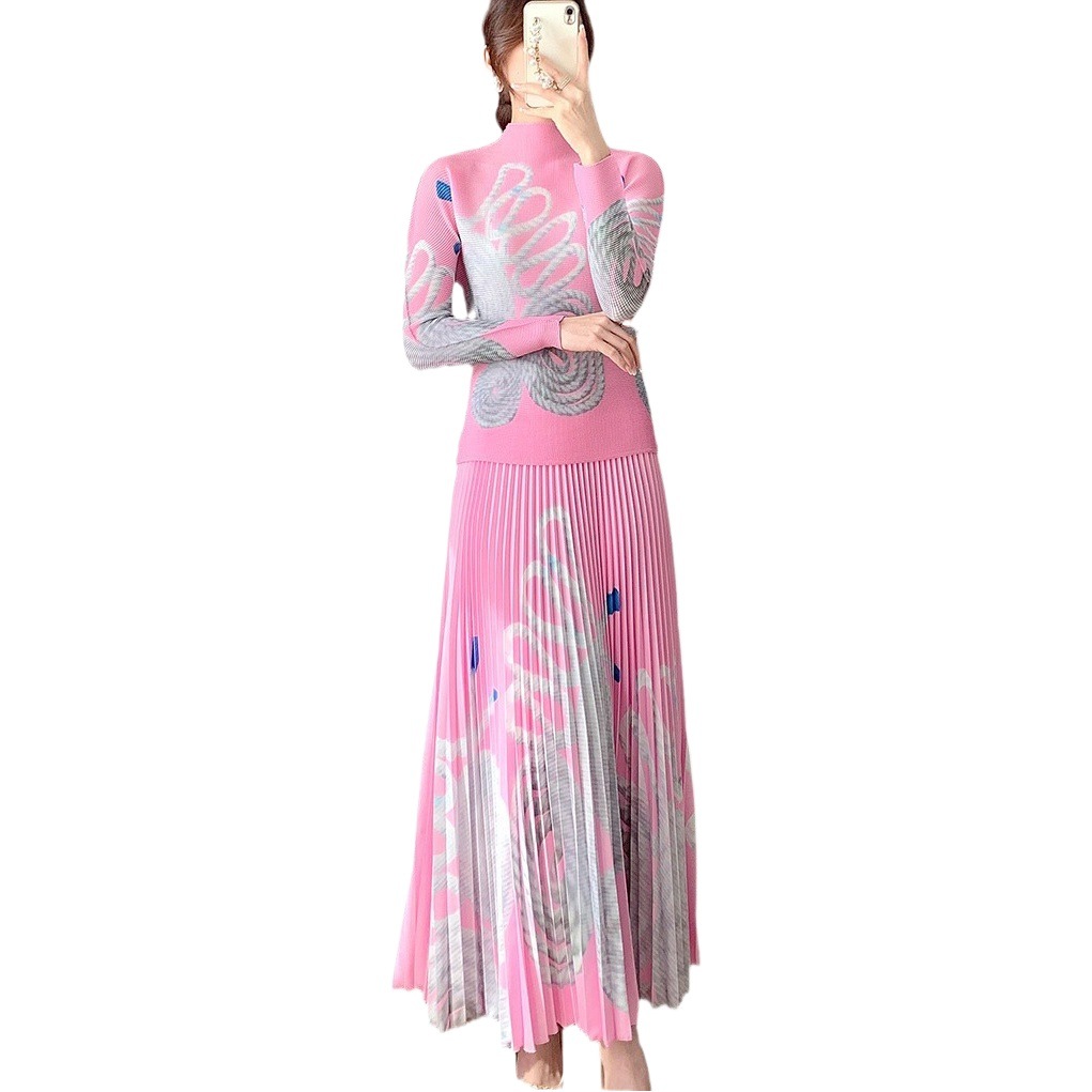 Fashion pleated suit women's high sense 2024 spring and summer new Middle East foreign trade Women's pleated skirt two-piece set