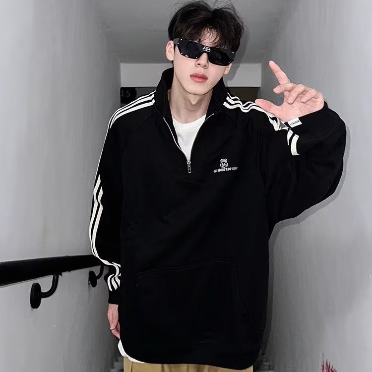 Picture of Spring and Autumn Fashion All-match Half-zipper Unisex Loose Embroidered Sweatshirt American Vintage Chic Couple's Top