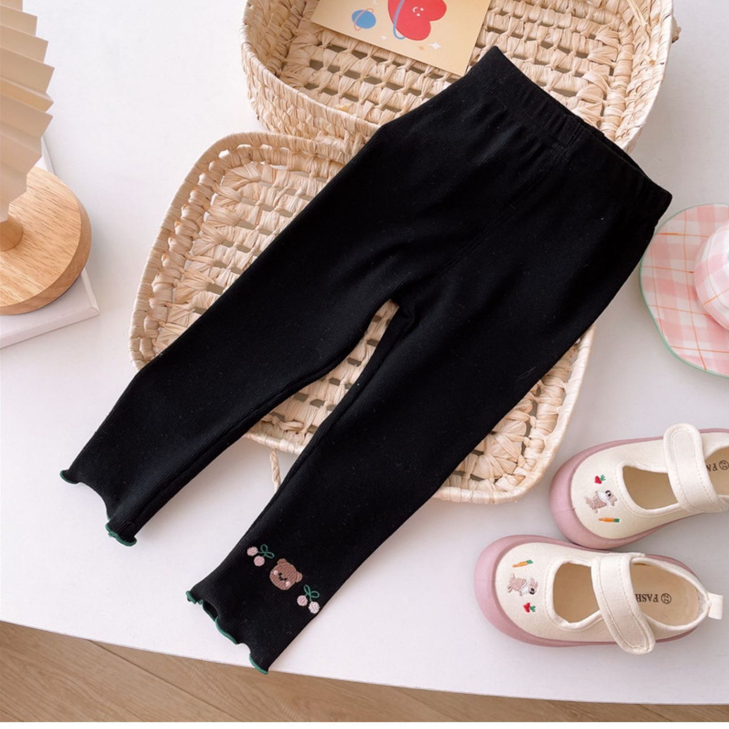 Picture of Foreign Trade Summer Clothes for Girls, Bear Cherry Embroider, Fashionable Ice Silk Thin Outer Wear Pants for Small and Medium-Sized Children