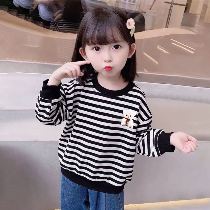 Picture of Girls' 100 Pure Cotton Sweater Spring and Autumn Stylike Striped Children's Long Sleeve Autumn Baby's New Base Shirt