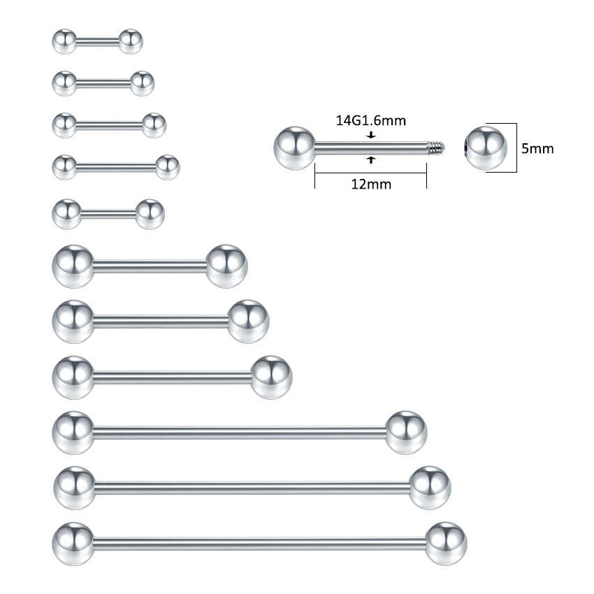 European and American Ear Nail Lip Nail Tongue Nail Breast Nail Straight Rod Ball Ear Bone Nail External Teeth Human Puncture Cross-border Multi-size Jewelry