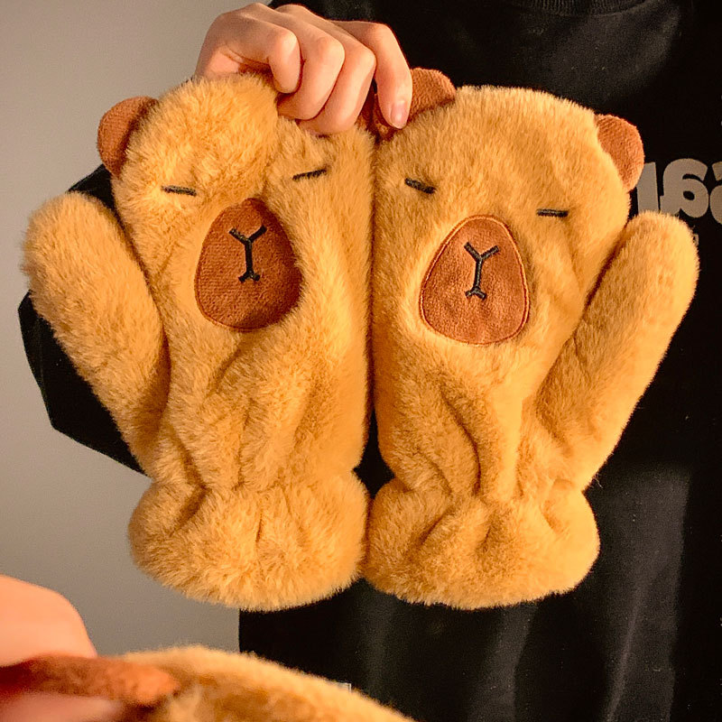 Cautable Kappibala Hanging Finger Plush Gloves Women's Winter fleece-lined Thickened Warm Neck Hanging Small Scarf Scarf