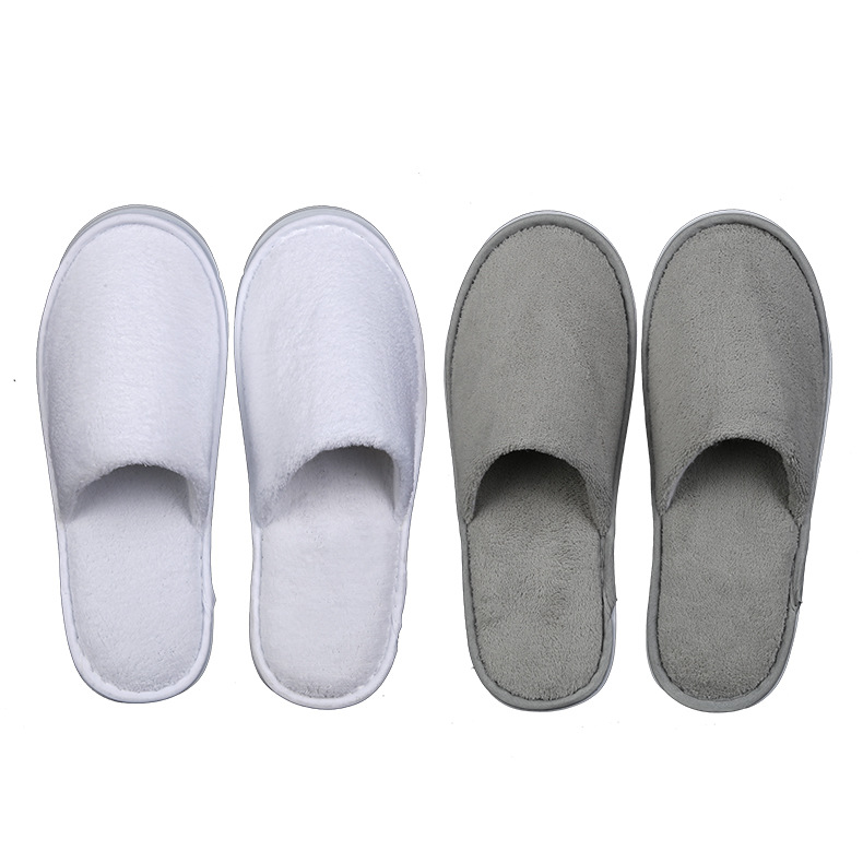 Picture of Manufacturer Disposable Hotel Slippers High-End Coral Velvet Four-Season Hotel Room Supplies Gray White Slippers