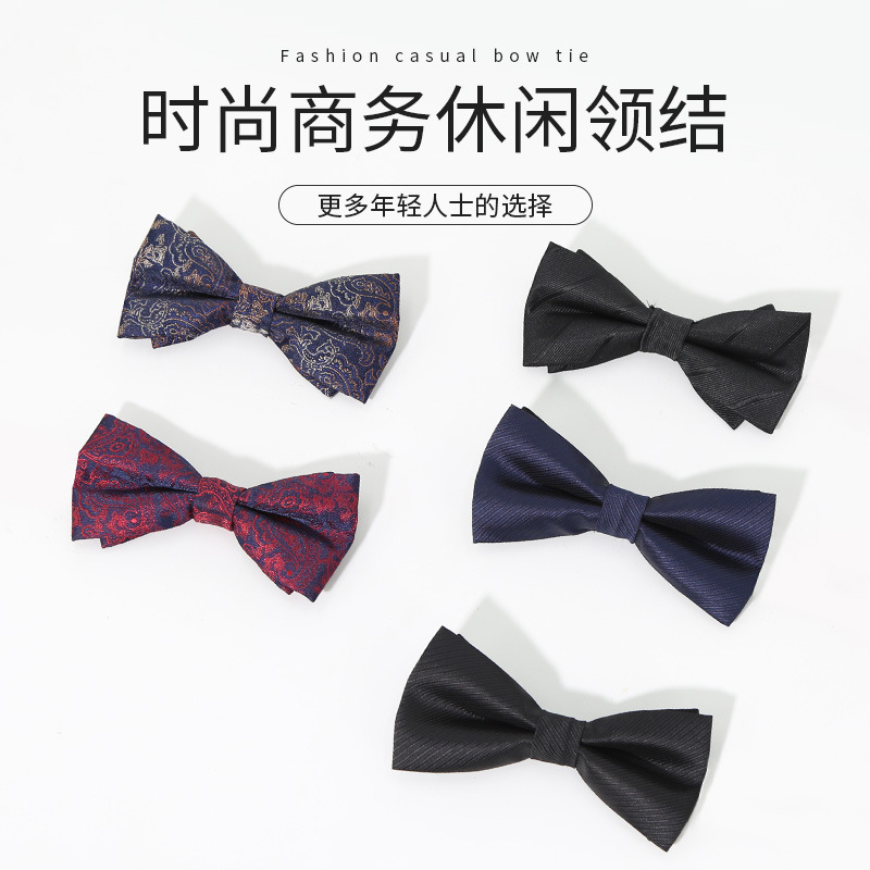 Men's double-layer bow tie bridegroom best man wine red black formal shirt wedding wedding British Korean style bow women