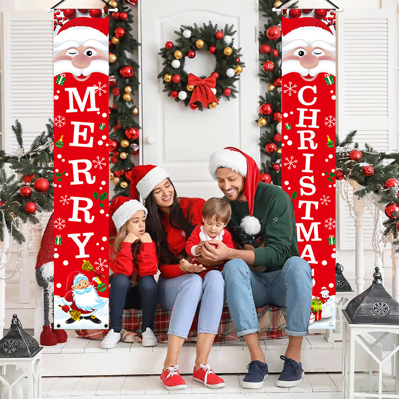 Amazon hot sale in stock Christmas couplet fabric red and black plaid couplet door curtain can be used as pictures