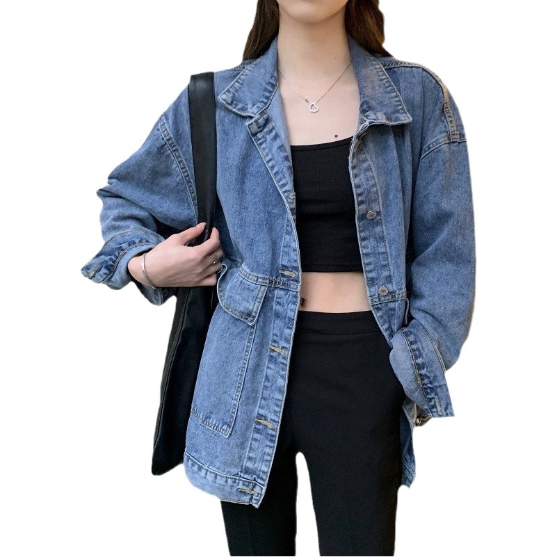 Cross-border Denim Coat Women's Spring and Autumn New Korean-style Loose BF All-match Student Harajuku Retro Long-sleeved Top for Women