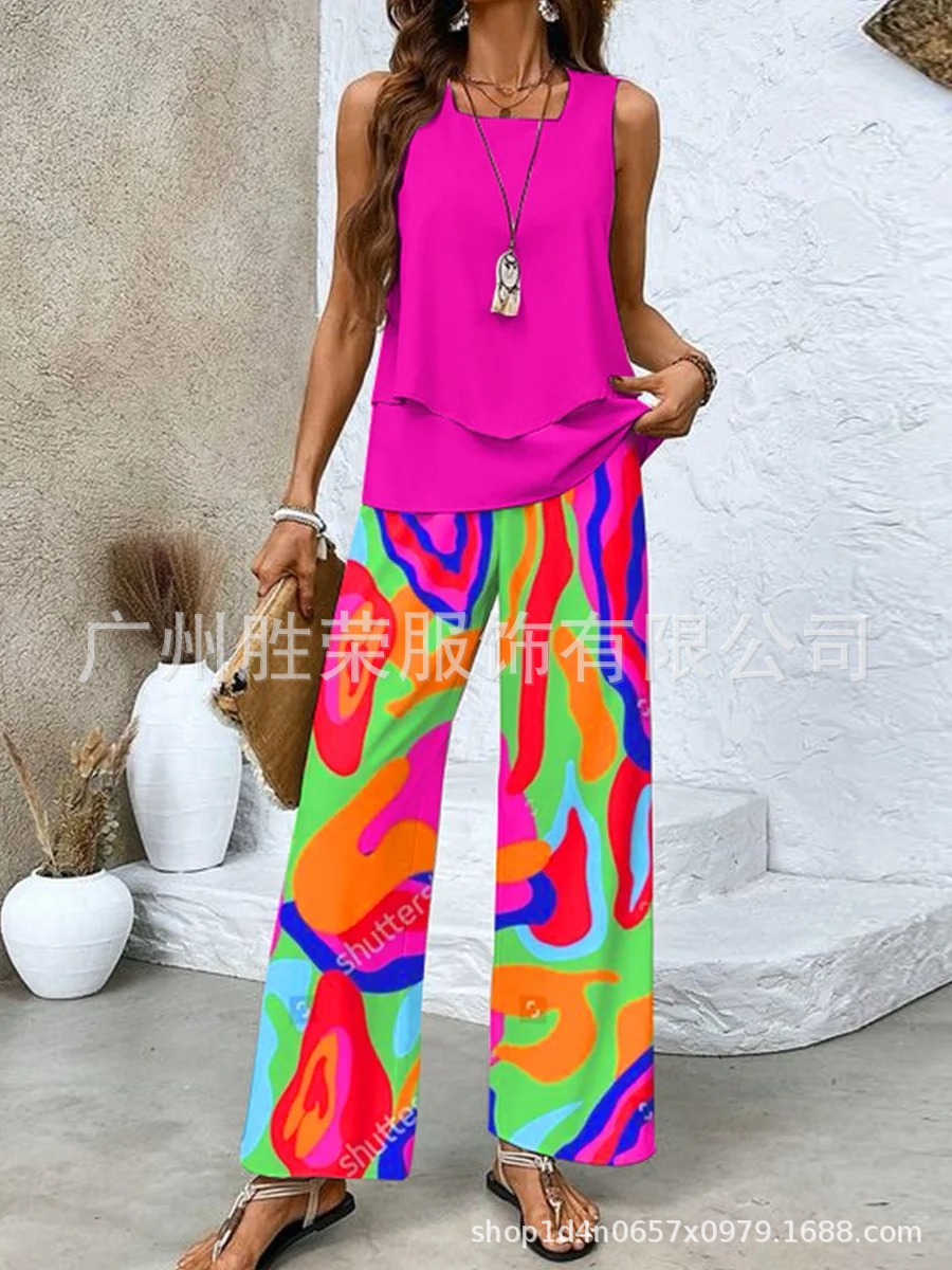 2025 new in stock cross-border foreign trade Europe and the United States women's independent station selling sleeveless double layer vest pants suit