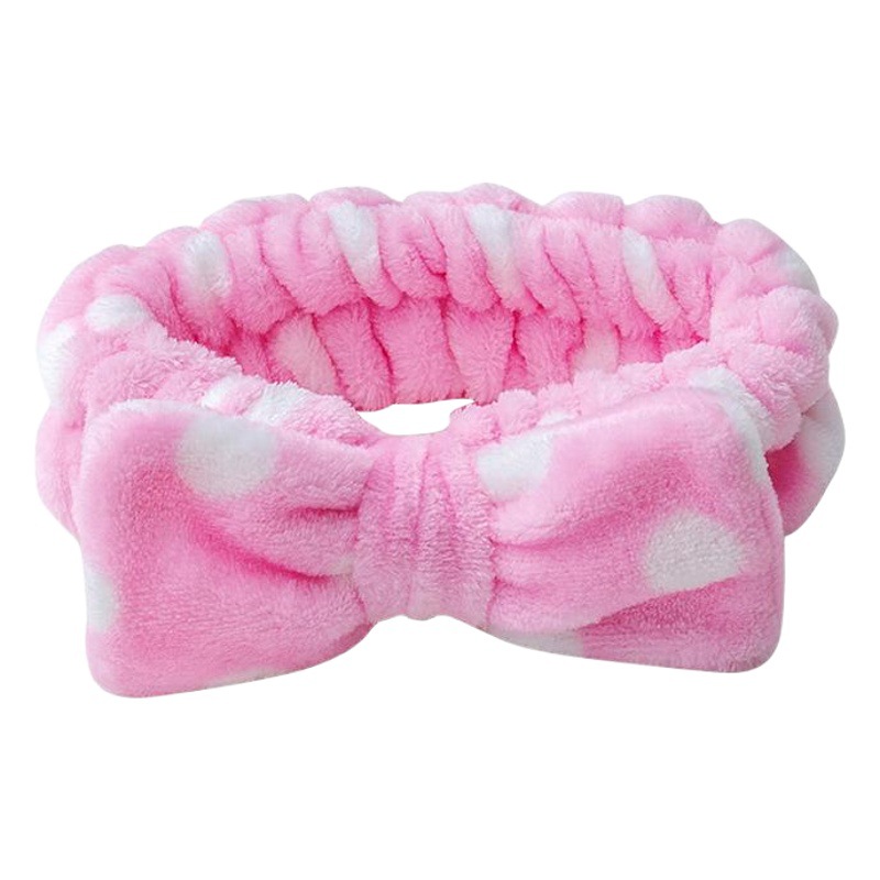 Picture of Korean Style Cute Dot Striped Headband Bow Hair Band Plush Hair Accessories Face Wash Hair Band Makeup Mask