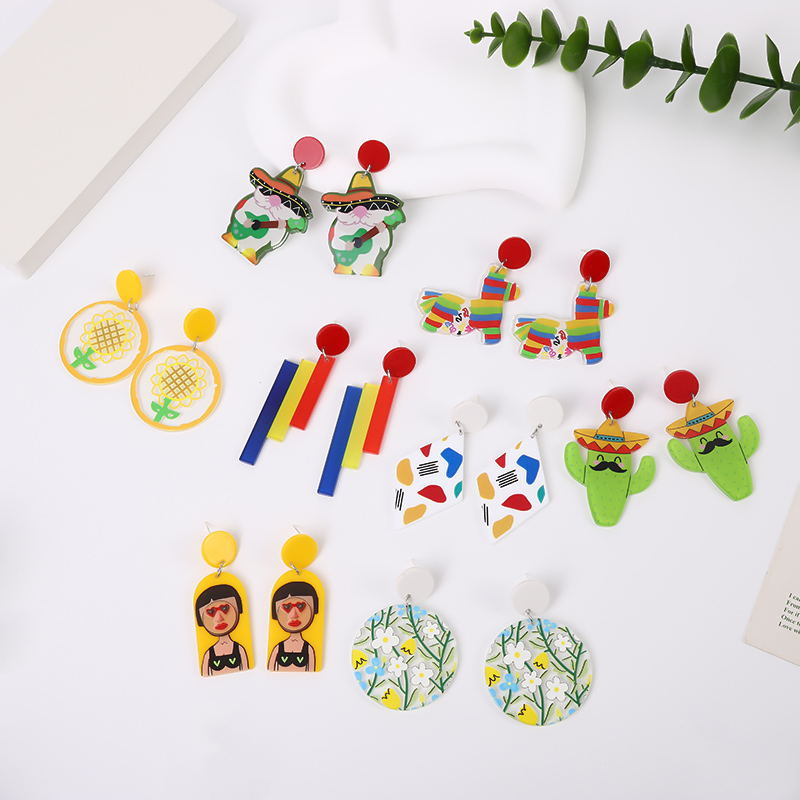 2023 new foreign trade summer contrast color acrylic earrings fresh sweet series earrings earrings earrings in stock batch