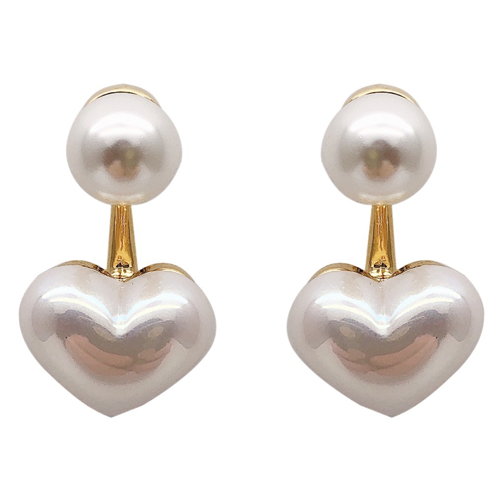 A pair of pearl love earrings sweet fashion cute 925 silver pin earrings commuter all-match simple