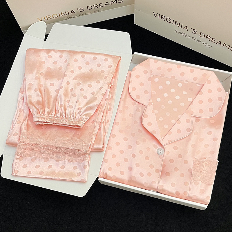 New ins ice silk pajamas women's summer suit pink short sleeve trousers home clothes can be worn flat real shot wholesale