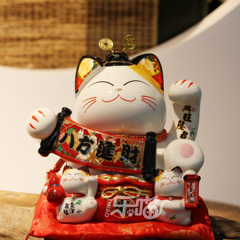 Picture of Le Meow Fuyuan cat eight-way Fortune 9-inch ceramic piggy bank Promotion Office store gift decoration fortune cat