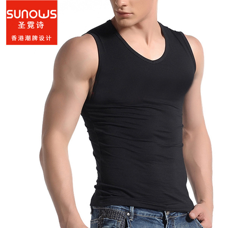 Picture of New men's wide shoulder cotton vest sleeveless breathable fitness sports stretch waistcoat men's breathable jacket wholesale