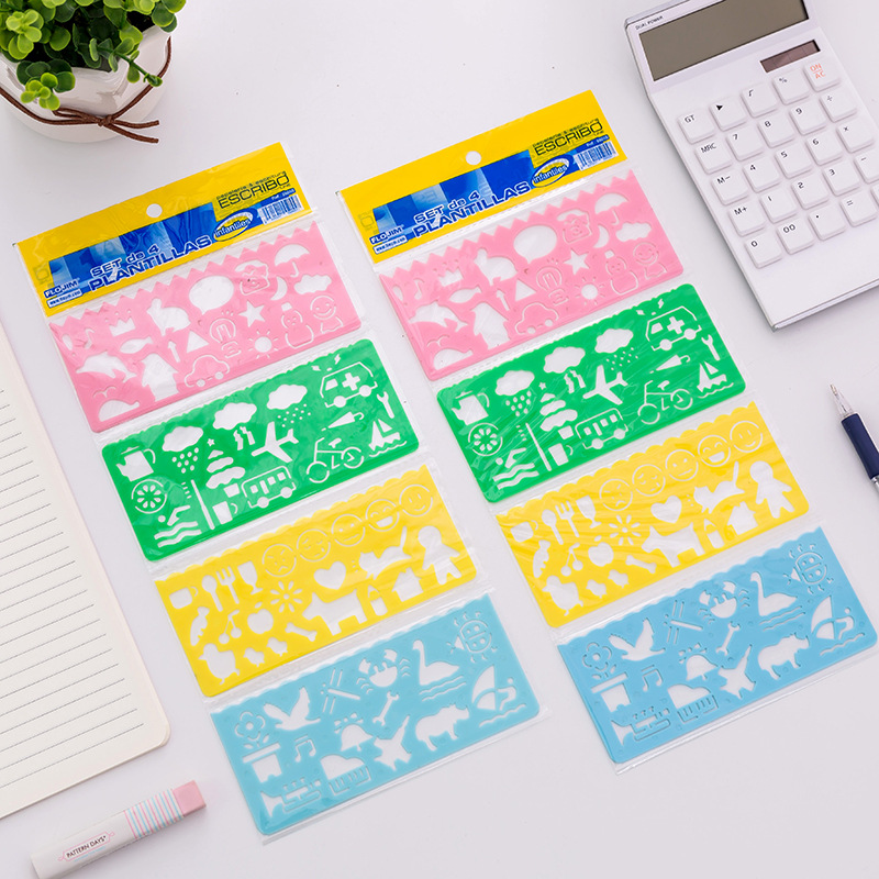 Creative children's multi-functional pattern kaleidoscope suit cute art drawing ruler student stationery gift wholesale