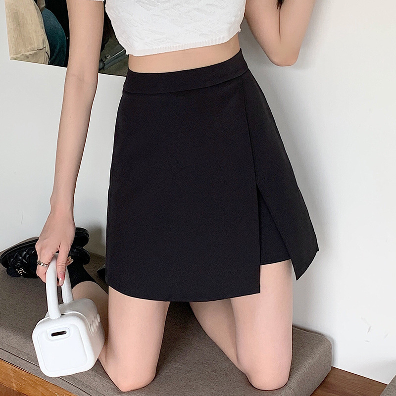 A- shaped skirt women's summer high waist slim 2024 new chubby girl plus size irregular black split hip skirt pants