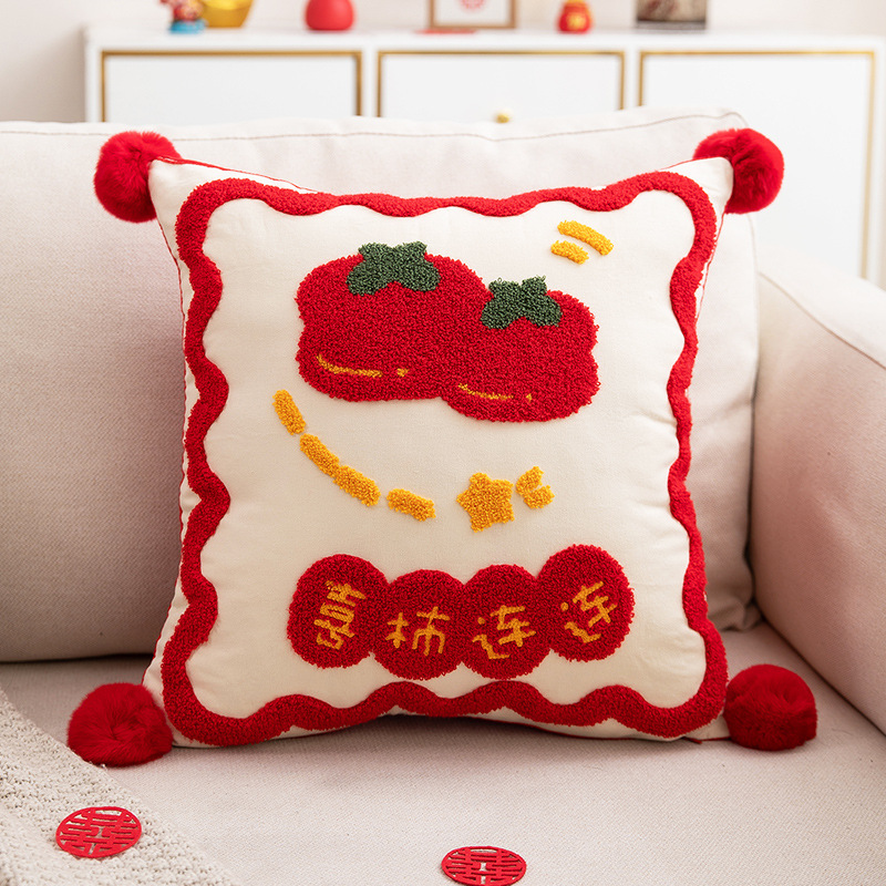 Picture of My wedding products Xi Persimmon continuous pillow wedding room decoration decoration fur ball ring velvet wedding Xi character sofa cushion