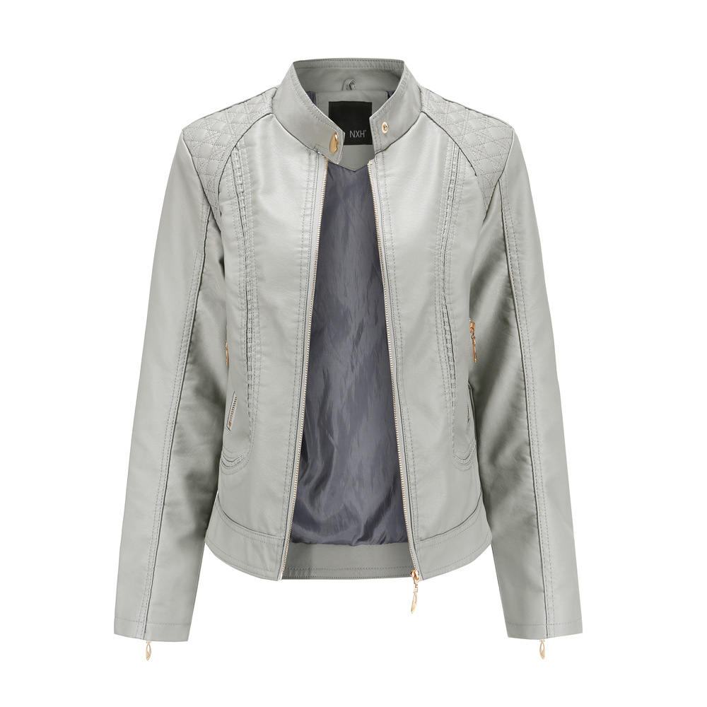 Picture of New 2020 Spring and Autumn Women's Leather Jackets Feminine European and American Large Size Stand Collar Pu Leather Women's Leather Jackets Women's Leather Jackets