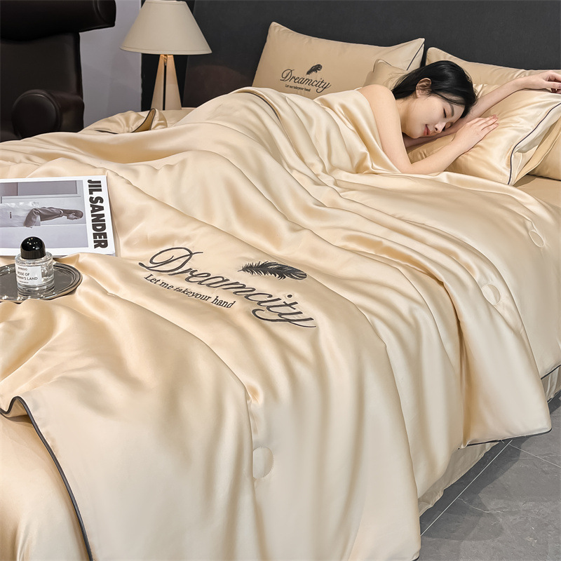 Picture of Class a Washed Ice Silk Summer Quilt Four-Piece Set of Summer Cool Quilt That Can Sleep Naked, Embroidered Air-Conditioned Quilt, Cool Silk Summer Thin Quilt