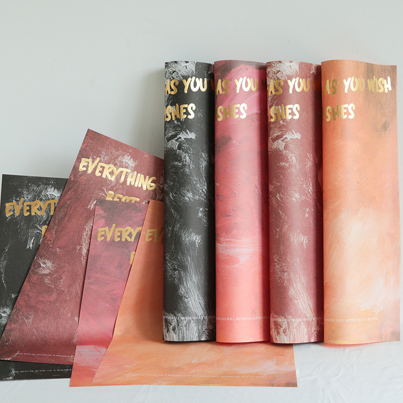 Romantic Series Bouquet Wrapping Paper Wholesale Valentine's Day Floral Kapok Paper Hot Stamping English Flower Wrapping Paper