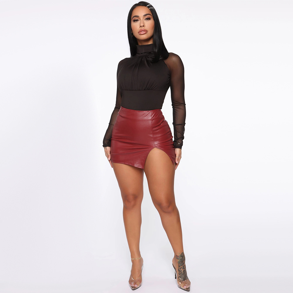 Picture of Aliexpress Wish European and American Women's Skirt Cross-Border High Waist Hip Short Skirt Nightclub Pu Leather Zipper Sexy Black Leather Skirt