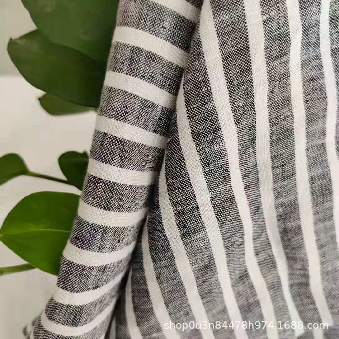Dark Navy Blue Pure Linen Wide Stripesd Sand Washing Fabric Stripesd Linen Curtain Washed Cloth Stripesd Bedding Fabric